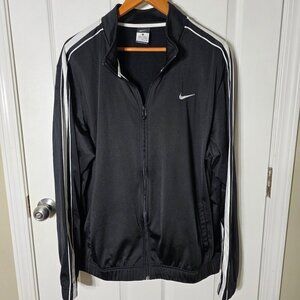 Nike Men's Black and White Striped Full Zip Track Jacket Size XL